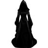 KHIRVWL Abito Gotico con Cappuccio da Donna Stile Punk Retrò Medievale in Tinta Unita, Lungo con Maniche a Campana in Vita, Rinascimentale, Cosplay, Halloween Vestito da Palazzo