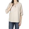 DENIMFY Camicetta da donna estiva leggera, vestibilità normale, DFSara, in lino, a 3/4, con scollo a V, tinta unita, bianco, beige, verde, S, M, L, XL, XXL, Sabbia chiara., S