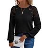 ROFUSSO Maglione da Donna a Maniche Lunghe in Maglia per l'inverno Maglione Casual con Scollo Rotondo per l'Autunno Camicette Eleganti in Pizzo(Nero,XXL)