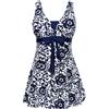 Wantdo Costume da Bagno Intero da Donna Curvy Taglie Forti Pascondi Pancia Costumi con Stampa Floreale Sottile Gonna Blu Scuro 56-58