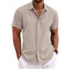 Generic Camicie da uomo in lino a maniche corte, casual, estive, con bottoni, per spiaggia, pesca, matrimonio, con tasca