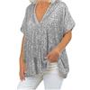 Nuqqichongtian Top Paillettes Donna Eleganti Elegante Argento Camicetta Maglia Bordeaux Gala in Pizzo Curvy Rossa Sottogiacca sotto Giacca