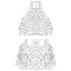 YiZYiF Costume da Ballo per Ragazze Senza Maniche Halter Crop Top con Gonna Danza Due Pezzi Tuta Ginnastica Artistica Dancewear Argento 5-6 Anni