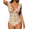 Cupshe, Costume da bagno intero contenitivo da donna, con volant e chiusura con lacci, Multicolore, L
