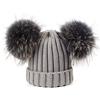 Brillabenny Cappello Pelliccia Vera Doppio PON PON Ragazza Donna Uomo Cappellino Cuffia Berretto Hat cap Misto Lana