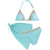 Maeau Costume da bagno 3 pezzi per bambine e ragazze, bikini top + slip + gonna copricostume, costume da bagno con conchiglie, abbigliamento da spiaggia, 8-12 anni, 01 blu cielo., 11 anni