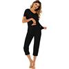 Ietaoo Pigiama Donna,Completo Sportivo Donna Tute da Ginnastica Estiva Cotone 2 Pezzi Homewear Manica Corta T Shirt+ 3/4 Pantaloni Tute Sportiva Casa Pigiama Set Nero S