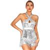 CHICTRY Abito da Donna con Paillettes Nappa da Ballo Body da Danza Latino Americano Senza Maniche Vestito Danza Classica Body da Ballerina Jazz Salsa Samba Rumba Argento C M