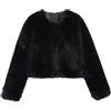Generic Giacca invernale da donna in pelliccia sintetica corta, calda, con risvolto, aperta sul davanti, cardigan, soffice e peloso, caldo