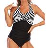 Bslingerie Donne Halter Pin Up Classico Monokini Un Pezzo Costumi Da Bagno, Strisce nere, M