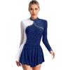 Freebily Abito Pattinaggio Artistico Donna Chiffon Vestito Balletto Danza Classica Tutu Ballerina con Strass Dancewear Body Ginnastica Ritmica Leotards Blu Scuro S