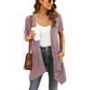 Wiwclo Cardigan floreale a maniche corte da donna casual drappeggio aperto davanti leggero cardigan estivo con tasca orlo alto basso, A23-malva-manica corta, XXL