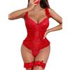 EVELIFE Lingerie Sexy Donna Body in Pizzo Trasparente Babydoll con Balze e Fiocchi, Teddy con Spalline Regolabili e Fasce Coscia, Taglie S-XXL
