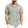 PrimeCrest Camicia Lino Uomo Maniche Corte Estiva Leggera Traspirante Regular Fit Casual Tinta Unita Button-Down Spiaggia Vacanza con Taschino Verde L
