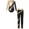 Riismen Ragazza Tuta da Ginnastica Ballo Strass Body Manica Lunga Pattinaggio Artistico Costume Metallizzato Body Danza e Leggings Outfits da Latino Ballet Oro 11-12 anni