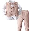 YEAHDOR 4PCs Set di Abbigliamento per Bambino Ragazzi Camicia a Manica Lunga + Pantaloni + Cravatta a Farfalla e Gilet Abiti da Cerimonia Smoking Sposa Rosa 18-24 Mesi