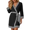 PrinStory Accappatoio da donna corto, maniche a 3/4, kimono, con scollo a V, vestaglia loungewear casual