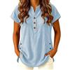 Generico Camicia Lino Donna - Camicetta Manica Corta Tunica Casacca Elegante Stile Casual con Colletto a V Leggera per Lavoro E Tempo Libero Modello Ampio L'Estate Le Calde Giornate Il Mare Gite
