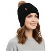 Comhats Lana Merino Fleece Foderato Orecchino Caldo Pompom Moda Freddo Beanie Donna, Nero , M
