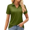 Generico Magliette Donna Manica Corta Colletto Rovesciato Tinte Unite - Abbigliamento Donna Estivo Tops Elasticizzati Traspirante, Camicette Vintage Affascinante Caratteristico Verde Militare M