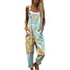 Generico Salopette Donna Estiva Lunga Tuta Intera in Lino e Cotone con Stampa Floreale Boho Chic Jumpsuit Gamba Larga Tasche Bretelle Regolabili Taglie Forti Mare Vacanza Comoda Baggy