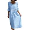 Generico Abito Lino Donna - Abito Estivo a Maniche a 3/4 Boho Chic Abiti Vacanza Comodo Taglie Forti Vestito Lungo in Cotone Scollo Girocollo Largo Vestiti da Spiaggia Tinta Unita Morbido e Traspiranti
