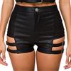IWEMEK Pantaloncini gotici da donna in ecopelle nera a vita alta punk gotico discoteca rave, party pole dance bottino pantaloncini fasciatura aderente hot pants night out Clubwear, Nero 04., M Slim