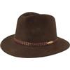 Hut Breiter Breiter Cappello in feltro per attività all'aria aperta, 100% lana, impermeabile e pieghevole, con rivestimento in pelle, per uomo e donna, Marrone, 58