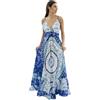 DIVINA Vestito Lungo Estivo Donna, Cotone 100%, Stampa Limoni Blu e Giallo, Scollo Triangolo - Vest 174 - S01