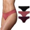 Snocks Perizoma Donna Pizzo 3x Mutande Cotone Intimo Slip Tanga Nero Taglia S EU 36/38 Pacco da 3 String Rosso Lingerie Sexy Brasiliana Culotte