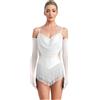 renvena Donna Abito da Ballo Latino Americano con Nappa Frange Body da Pattinaggio Artistico + Guanti Lunghi Leotards Danza Classica Costume Danza del Ventre