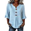 Generico Camicia Donna, Camicia Lino Donna Estiva Cotone Camicie Elegante Di 3/4 Manica a Volant Scollo a V Con Bottoni Bluse Leggero Camicette Ricamo Vintage Casual Top da Spiaggia Maglietta Leggera e Comoda