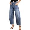 Generisch Mid Rise Barrel Jeans da donna, gamba larga, vita media, jeans accorciati, jeans con tasche elasticizzate