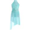 Aislor Abito da Pattinaggio Artistico Bambina Body Danza Classica con Gonna Tulle Strass Leotard Senza Manica Fiori Vestito da Latino Ballo Lirico Dancewear Azzurro 15-16 anni