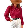 CUPSHE - Camicetta in raso da donna con fiocco, maniche lunghe, lucida, collo alto, per lavoro e casual, Rosso, S