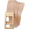 LEACOOLKEY Cintura automatica da donna con fibbia in pelle regolabile senza fori per jeans e pantaloni con fibbia scorrevole dorata, larghezza 3 cm, cachi, L Passt Taillengröße 87-103 cm
