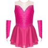 Oyolan - Vestito da Pattinaggio Artistico con Strass per Bambine, per Danza, Ginnastica, con Brillantini, Costume da Ballo, 5-16 Anni, rosa acceso, 15-16 Anni