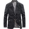 Generic Giacca da uomo con risvolto tacca stile vintage giacca blazer giacca sportiva cappotto due bottoni casual giacca di jeans, Nero , L