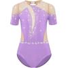Yiesvsov Bambina Tuta Da Ginnastica Maniche Corte Costume Da Ginnastica Glitter Pattinaggio Artistico Body Completo Tuta Balletto Body Costume Danza Viola chiaro 11-12 anni