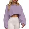 Generic Felpe a maniche lunghe alla moda da donna Crop Sporty Loose Fit Vestiti lavorati a maglia tinta unita girocollo felpe con cappuccio personalizzate Autunno Plus Size Felpe da donna Moda Workou