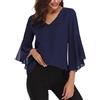 Gyabnw Blusa Donna in Chiffon Scollo a V Maniche 3/4 Volant | Tessuto leggero e traspirante, design elegante, per ufficio, cerimonie e occasioni estive