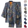 Generisch Kimono giapponese, pigiama da uomo in cotone, accappatoio tradizionale giapponese, camicia e pantaloni jacquard, camicia e pantaloni, due pezzi, biancheria da notte con nodi, vestaglia da casa