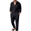 RUMAOZIA Completo da Uomo in Lino Lungo Pigiama Estivo Uomo Outfits in Lino Completo Sportivo Monocromatico Tuta da Jogging in Lino Cotone Completo da Uomo 2 Pezzi Camicia Estiva e Pantaloni Lunghi