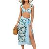 SHEKINI Bikini da donna push up con stampa floreale, 3 pezzi, costume da bagno a vita alta, con copertina, Foglia blu, M