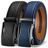 KEMISANT Cintura Uomo 2 Pezzi, Cintura Uomo Pelle Cricchetto Automatica Fibbia 35mm,Trim Regolabile per Adattars(Nero/Blu,125cm/36-42vita regolabile)