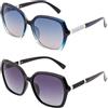 frissin 2Pcs Quadrato Occhiali Da Sole Oversize Donna Protezione UV400 Grande Montatura Gradiente Lenti Lusso Signore Occhiali Da Sole Vintage Femminile Sunnies Guida Pesca Golf Outdoor Party, Blu