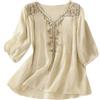 Generic Camicia da donna in pizzo stile bohémien tunica boho lino floreale ricamato top estivo hippie volant davanti camicette per anziani fluente scollo a V garza vintage boho contadino 2026 da donna, Beige