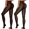 Vertvie Collant Termici Donna Invernali Elasticizzati Effetto Trasparente Foderati in Pile Traslucidi Vita Alta Comodi Felpati Leggings (2pz Bruno+Nero, S/M, 220g)