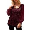 Nuqqichongtian Top Donna Elegante Sexy Argento Paillettes Camicetta Maglia Bordeaux in Pizzo con Paillettes Manica Lunga Curvy Blusa sotto Giacca