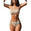 CUPSHE Set Bikini da donna con allacciatura al collo, con volant, bikini arricciato, costumi da bagno con spalline rimovibili, motivo floreale, costume da bagno in due pezzi, multicolore, M
